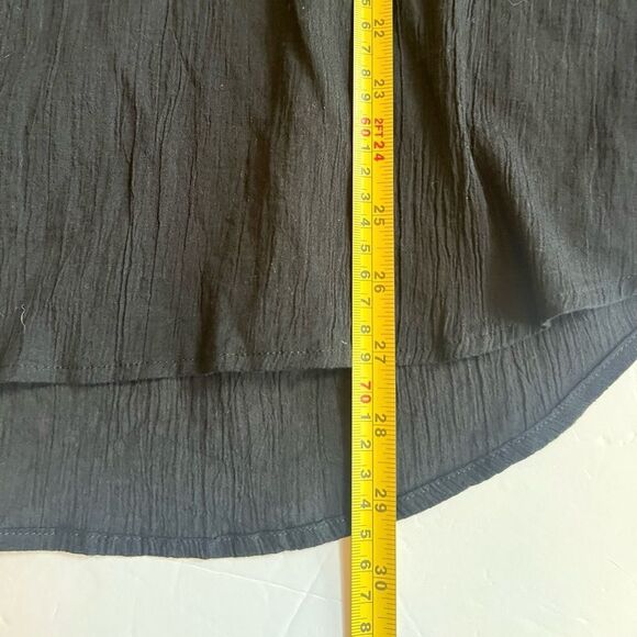 Zara Mandarin Collar Tunic Top Sz Medium Black Gauzy Cotton 4 Buttons Light - Picture 7 of 9